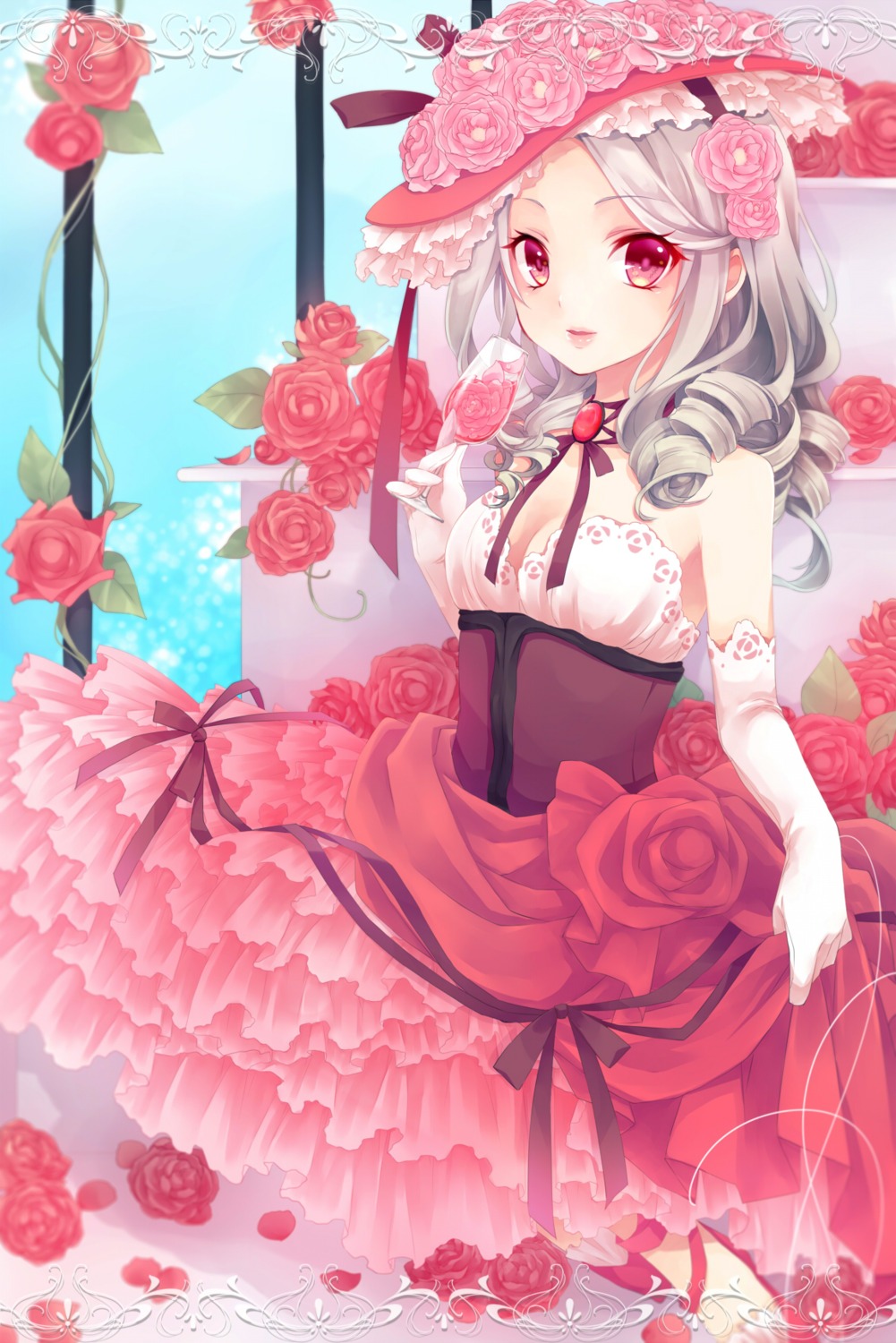 cleavage, dress, kuroi_(liar-player), skirt_lift