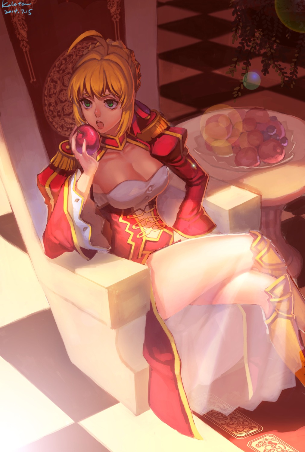 armor, cleavage, dress, fate/extra, fate/stay_night, kalata, nero_claudius_(fate), see_through
