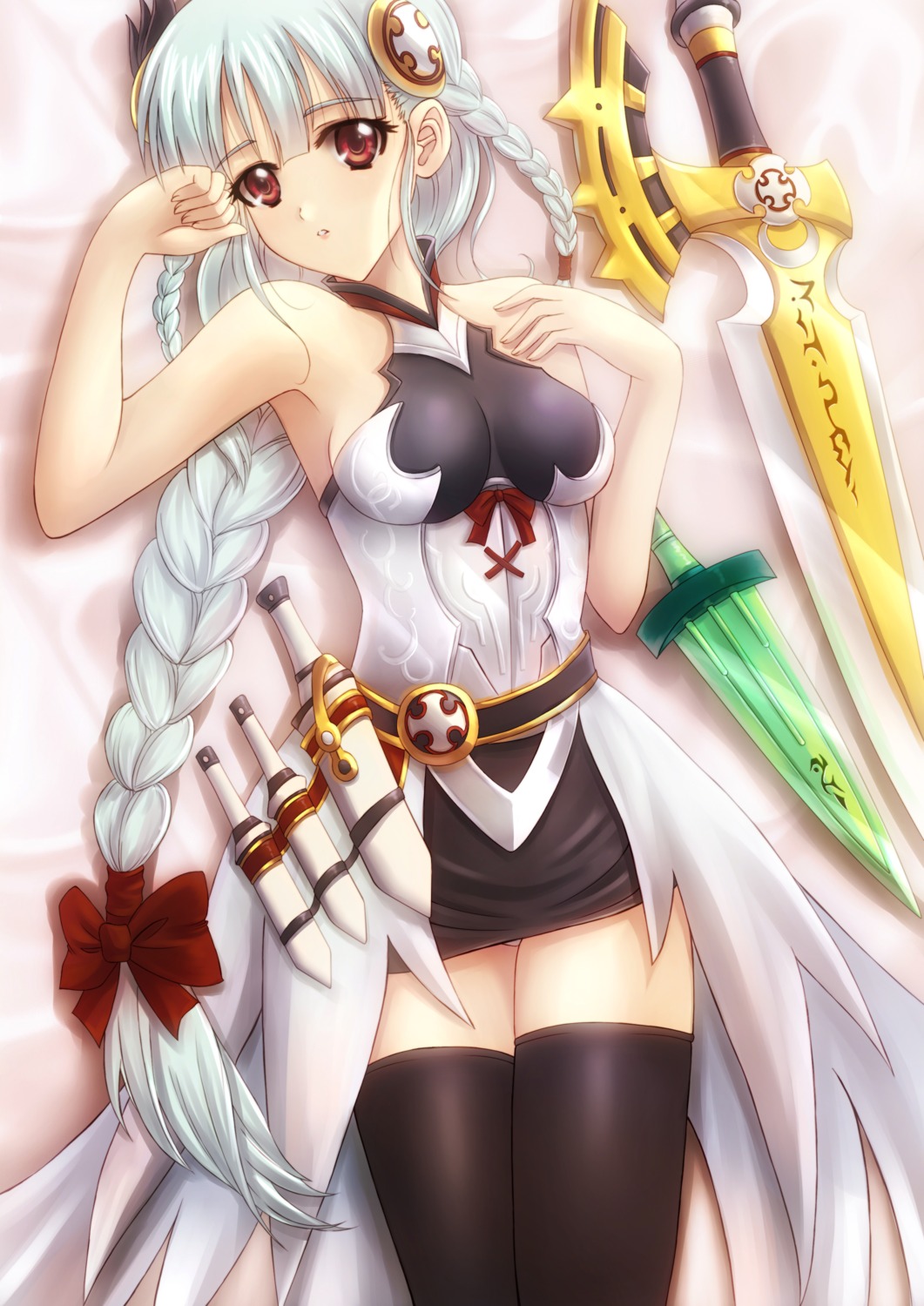 dress, pantsu, puzzle_&_dragons, sawwei005, sword, thighhighs, valkyrie_(p&d), weapon