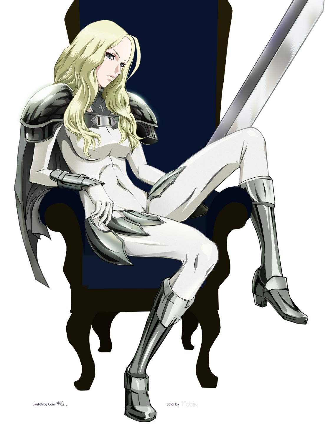 armor, bisho_no_teresa, bodysuit, claymore, heels, sword, teresa, vector_trace