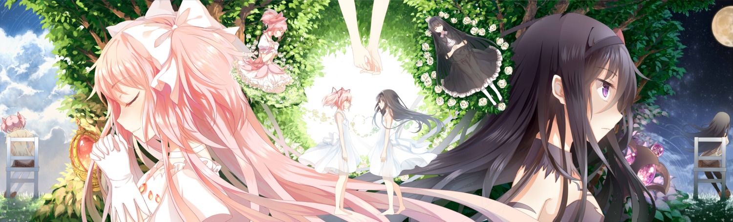 3000kojun, akemi_homura, dress, feet, kaname_madoka, mahou_shoujo_madoka_magica, pantyhose, seifuku