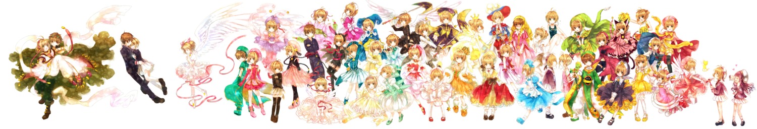 alice_in_wonderland, animal_ears, asian_clothes, card_captor_sakura, character_design, cheerleader, crossdress, crossover, daidouji_tomoyo, dress, garter, kerberos, kinomoto_sakura, li_syaoran, maid, nekomimi, pantyhose, seifuku, shigaraki_sarai, swimsuits, sword, tail, thighhighs, tsubasa_reservoir_chronicle, wings, yukata