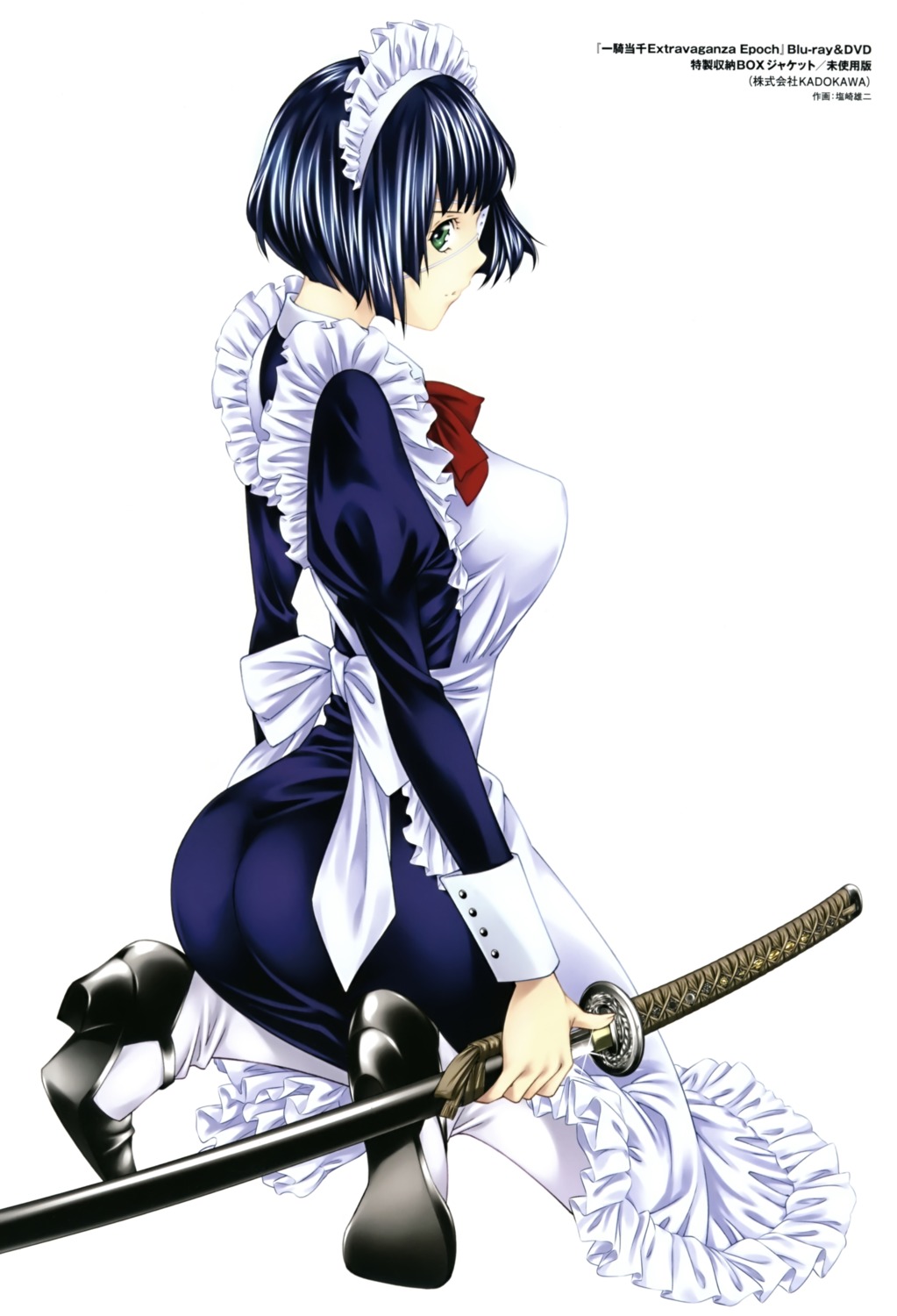 ass, eyepatch, heels, ikkitousen, ikkitousen~extravaganza_epoch~, maid, ryomou_shimei, shiozaki_yuuji, sword