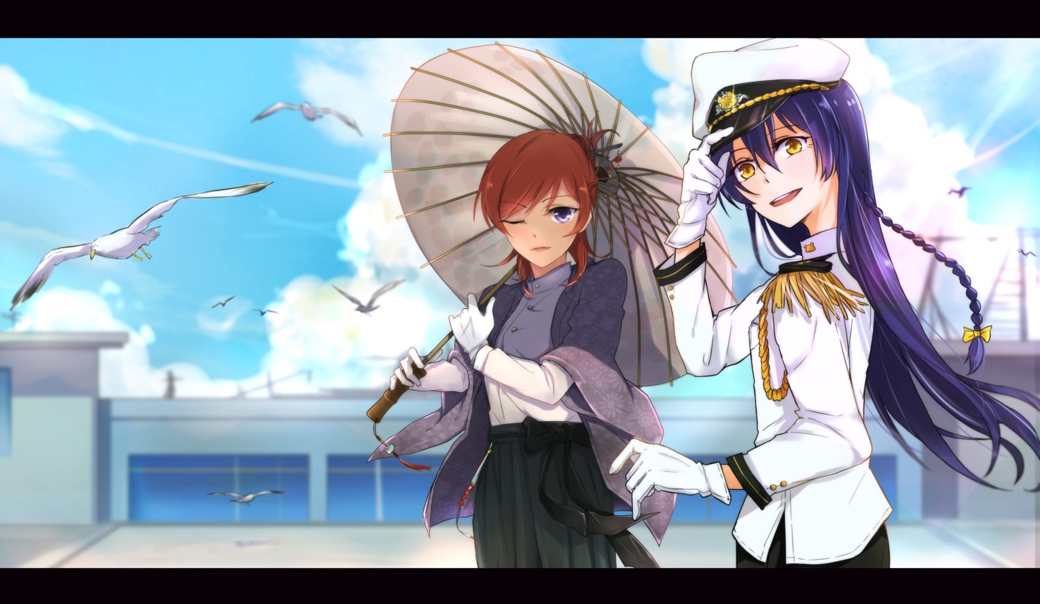 eris.y_(7hai), love_live!, love_live!_(series), nishikino_maki, sonoda_umi, umbrella, uniform
