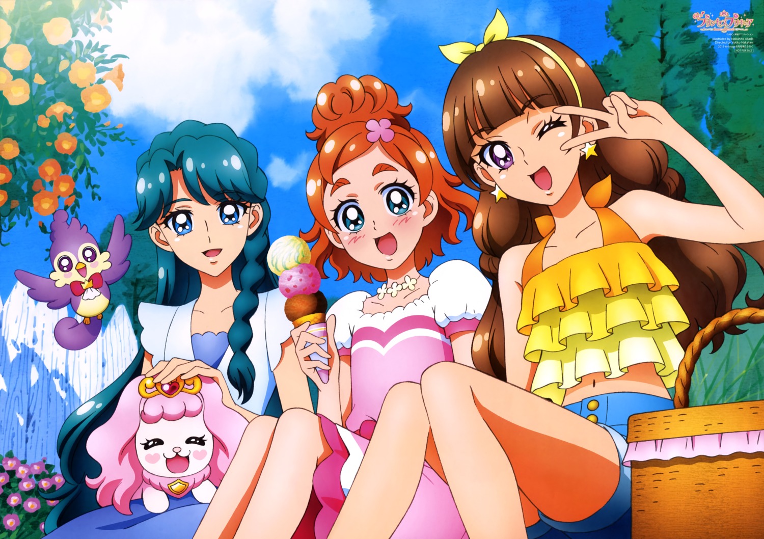 akada_nobuhito, amanogawa_kirara, aroma_(precure), dress, go!_princess_precure, haruno_haruka, kaidou_minami, precure, puff_(precure)