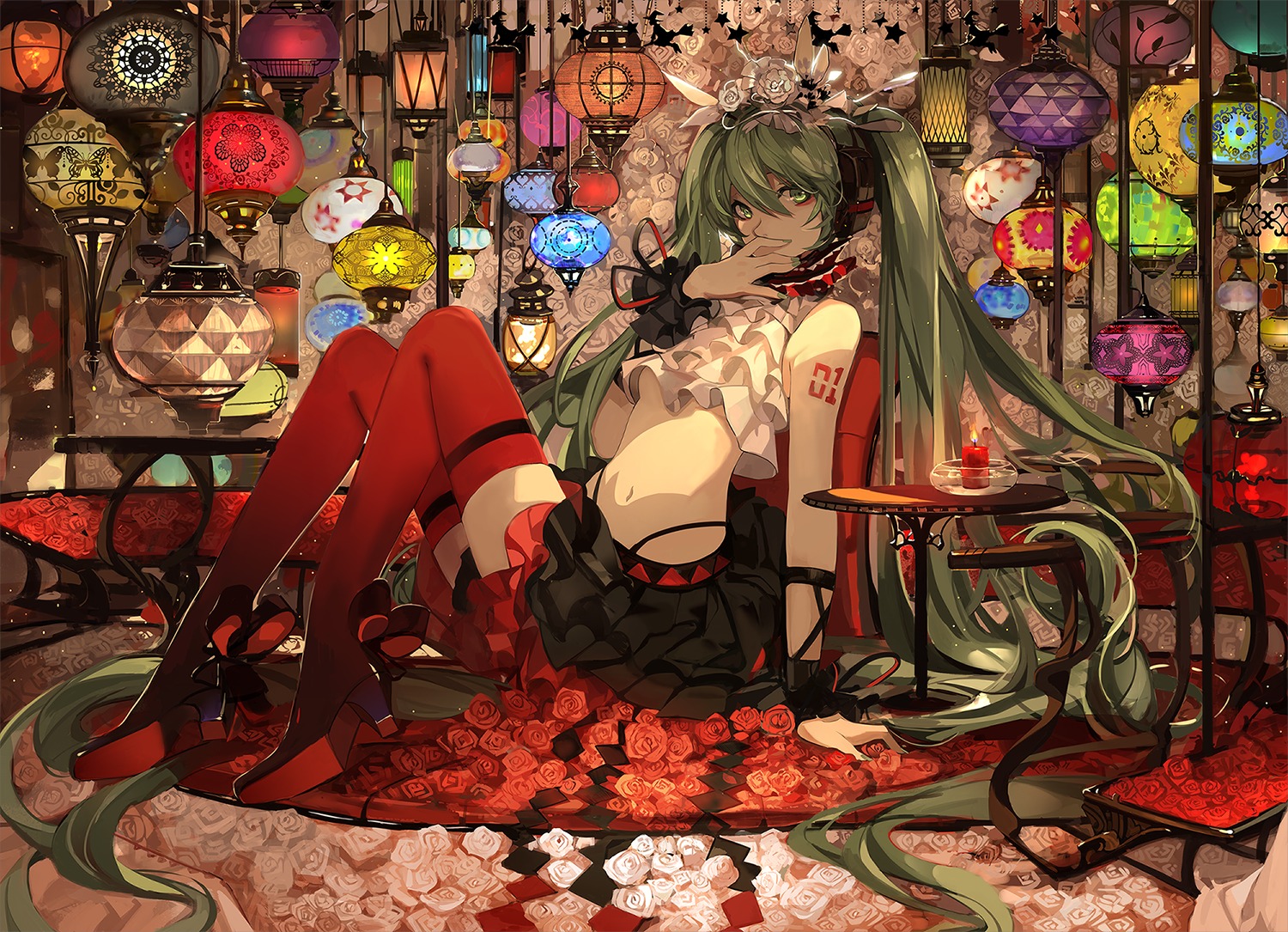 hatsune_miku, heels, saberiii, tattoo, thighhighs, vocaloid