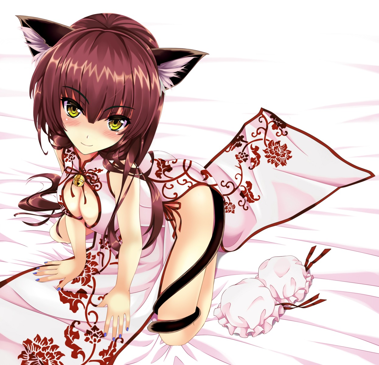 animal_ears, chinadress, cleavage, kitou_kaitai, nekomimi, nopan, tail