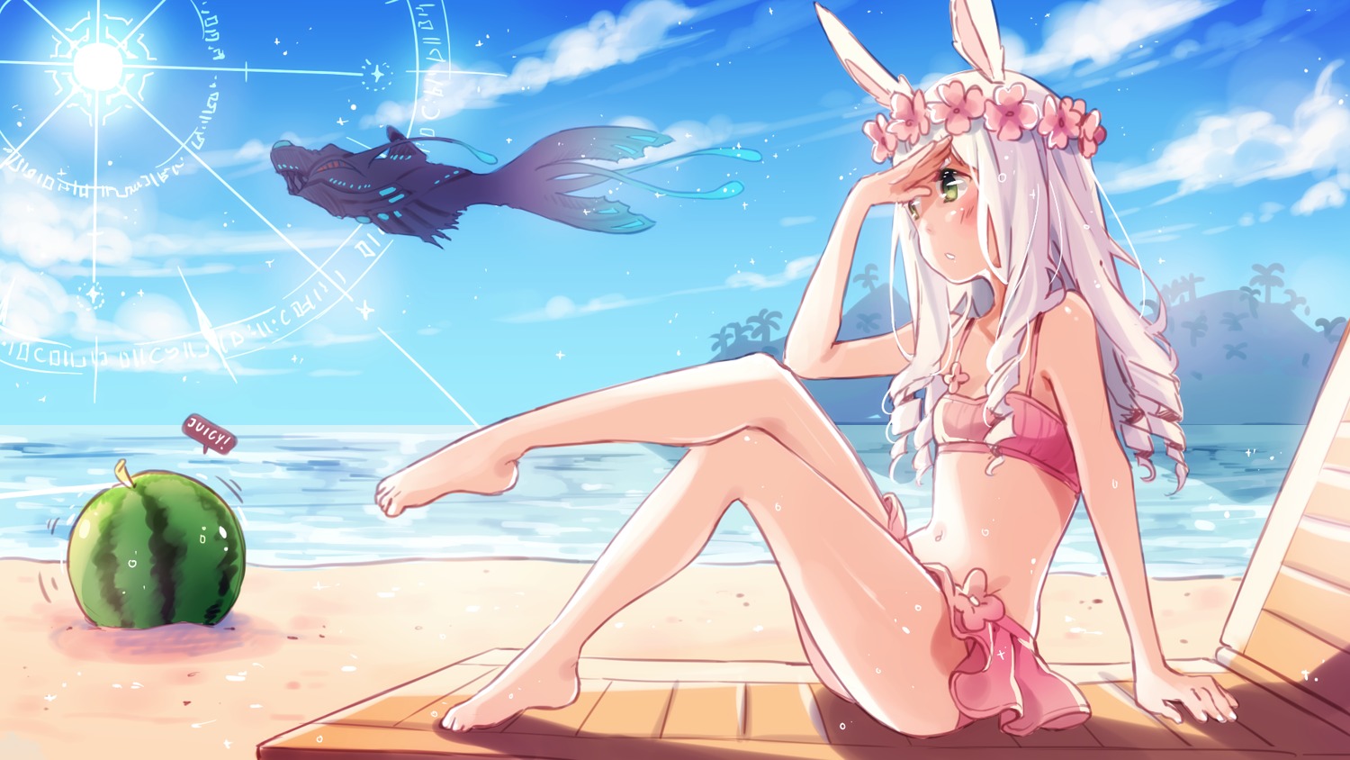 animal_ears, bikini, bunny_ears, cleavage, elin, feet, killian, swimsuits