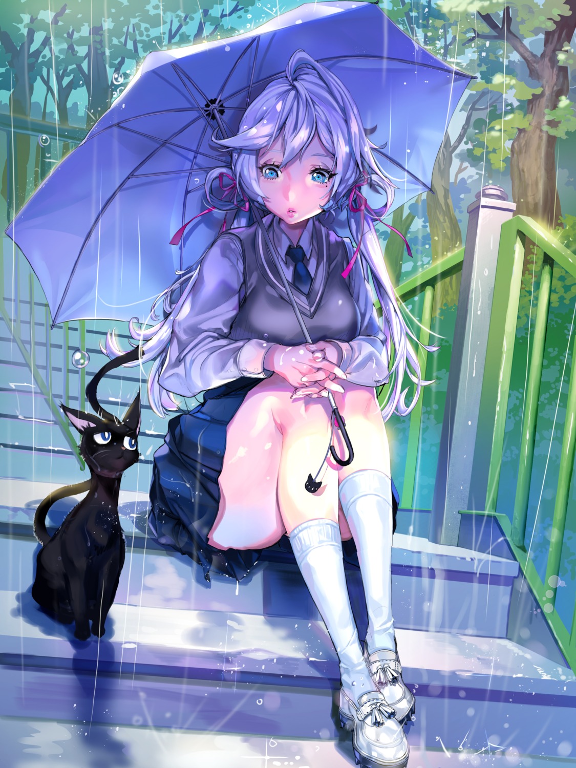 furyou_michi_~gang_road~, imp, neko, seifuku, umbrella, wet_clothes