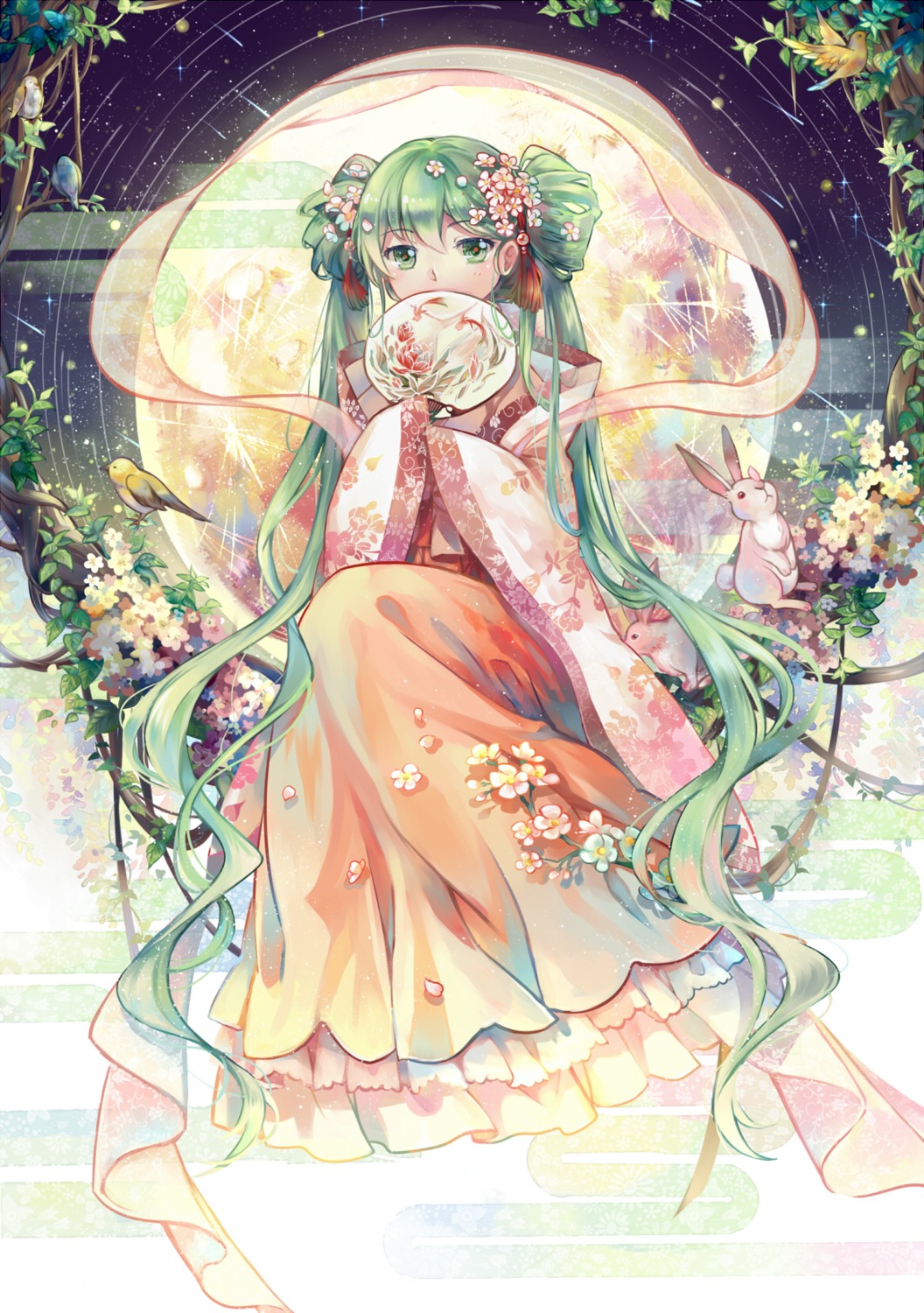 asian_clothes, chuushuu_meigetsu_miku, ekita_xuan, hatsune_miku, vocaloid