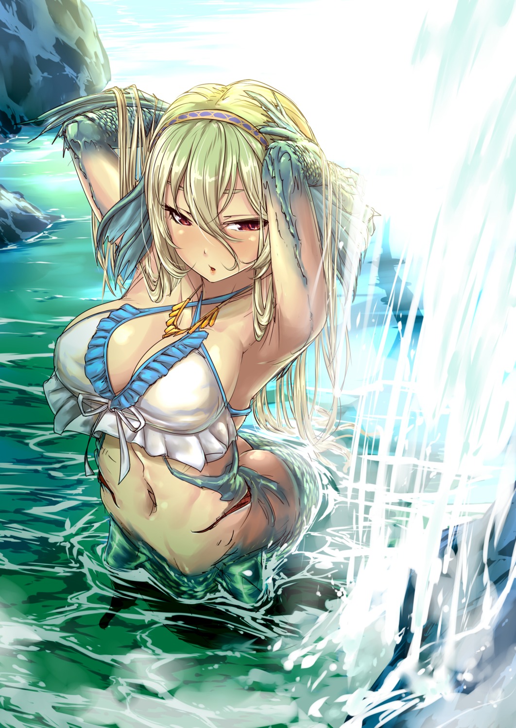 ass, bikini_top, cleavage, mermaid, monster_girl, nekotama1987, swimsuits, wet