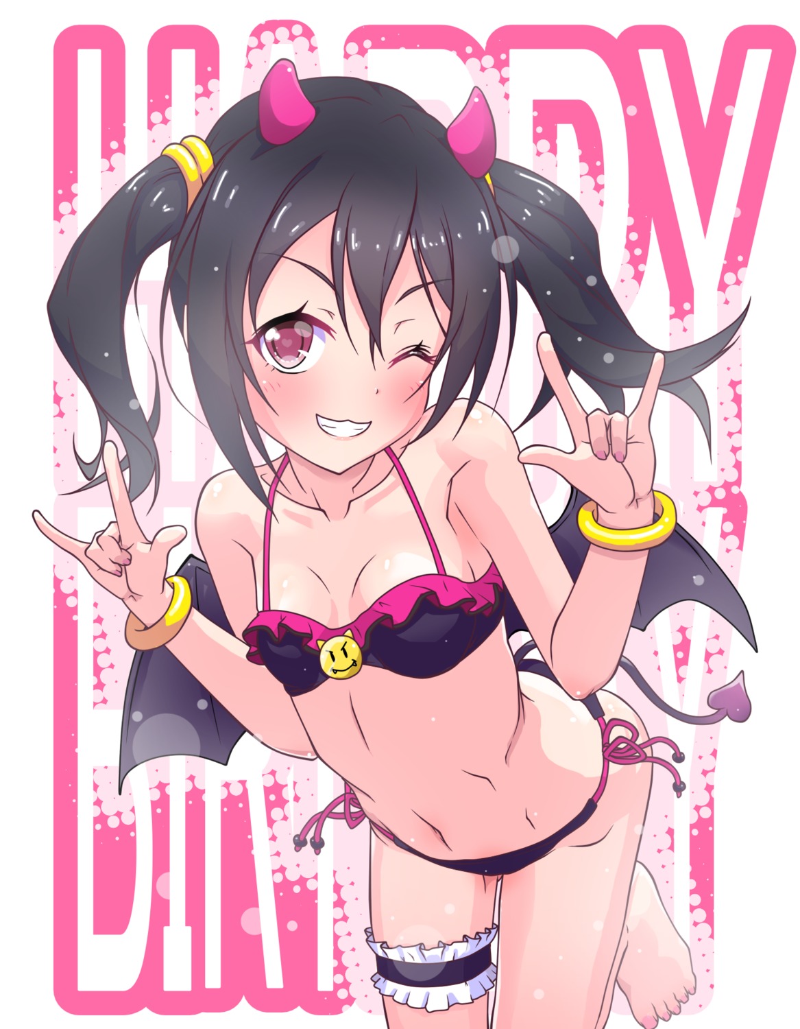 bikini, cleavage, garter, horns, k10k, love_live!, love_live!_(series), swimsuits