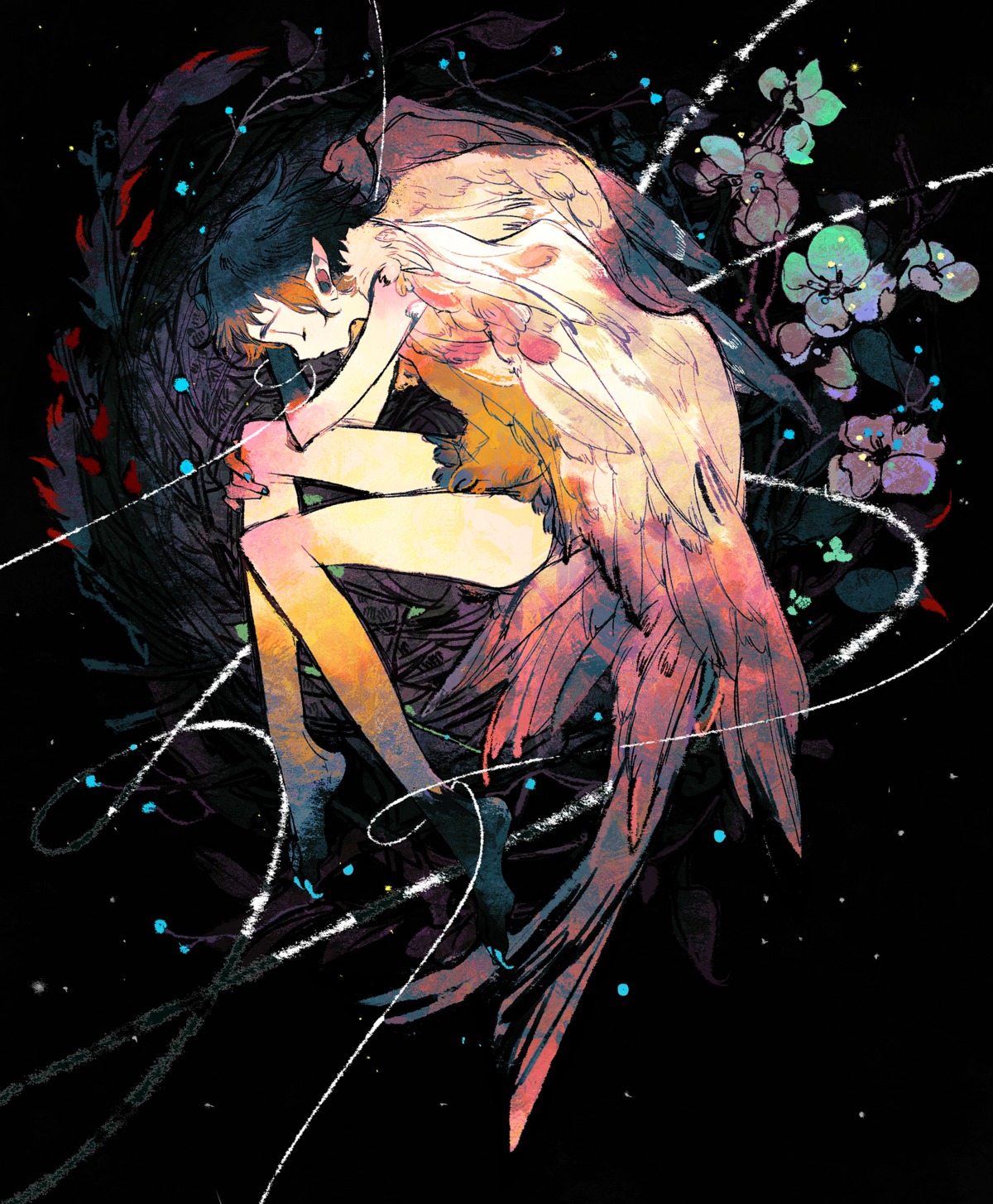dress, feet, pointy_ears, wings, xia_(artist)