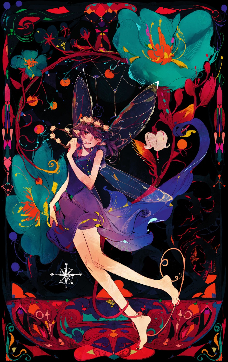 dress, feet, pointy_ears, wings, xia_(artist)