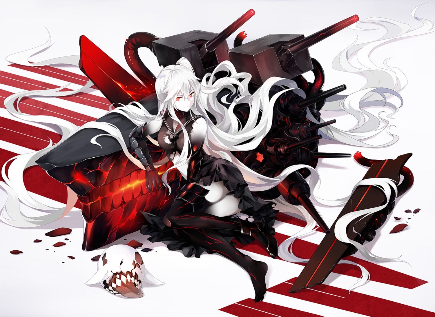 aircraft_carrier_hime, heels, kantai_collection, neko_(yanshoujie), pantsu, seifuku, thighhighs, torn_clothes
