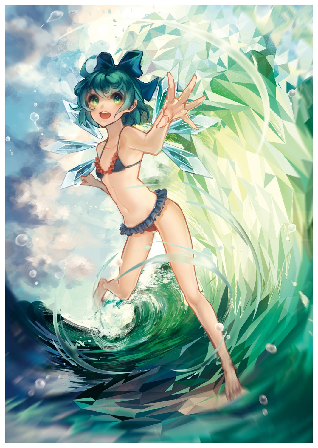 bikini, cirno, feet, sai_ichirou, swimsuits, touhou, wet, wings