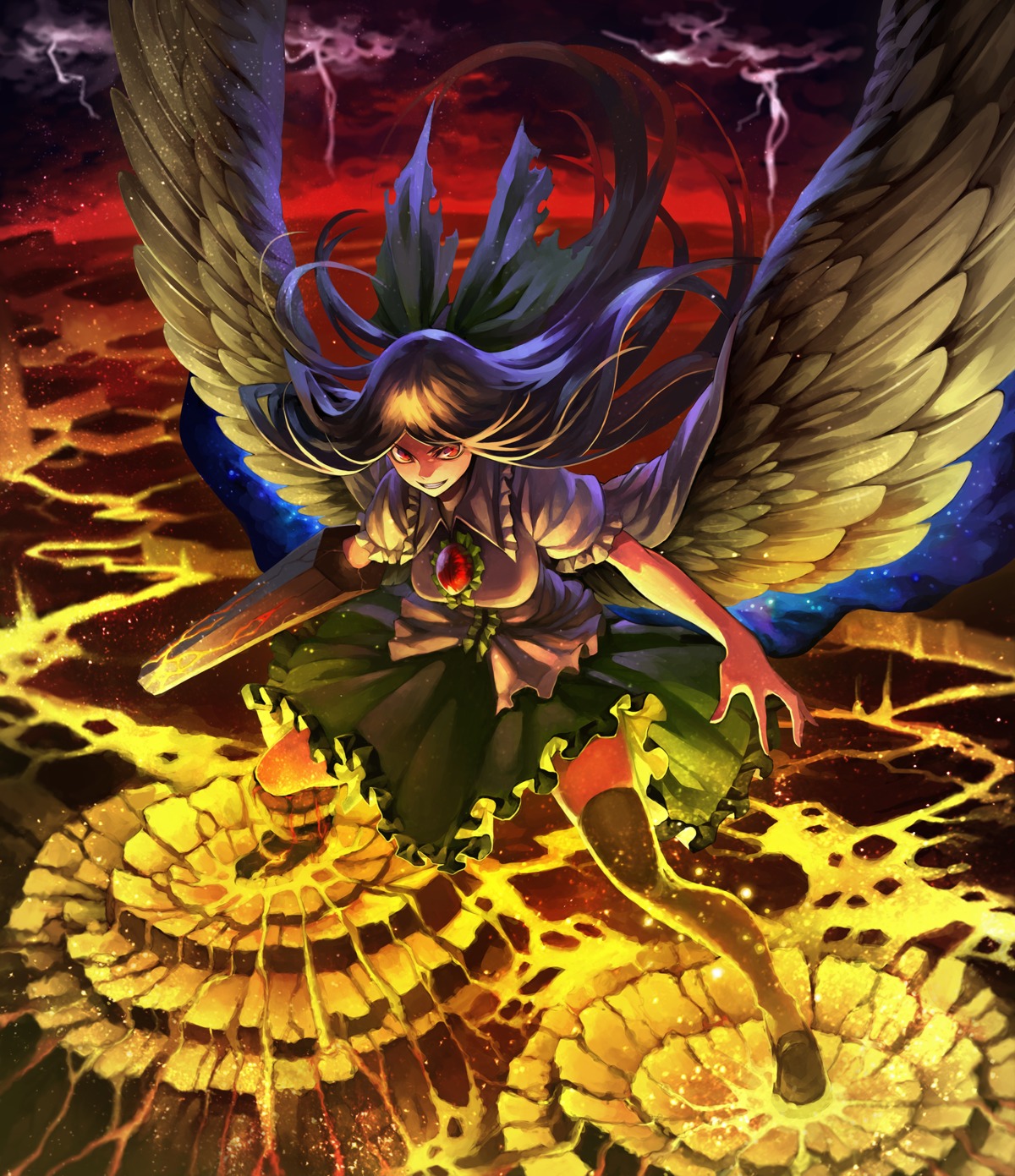 azuki_(azuki-taste), reiuji_utsuho, thighhighs, touhou, weapon, wings