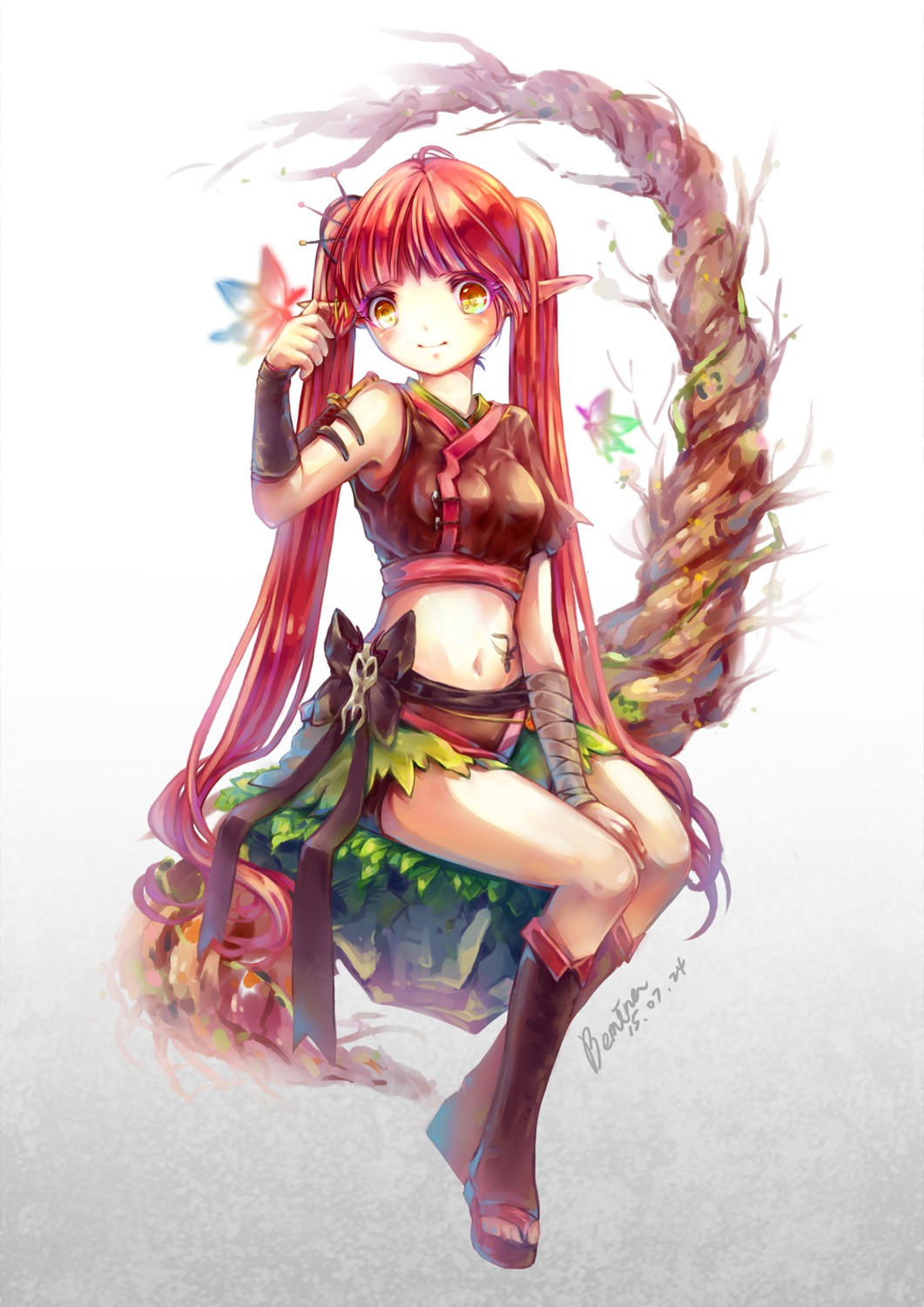 bemina, elf, minecraft, pointy_ears, tattoo, weapon