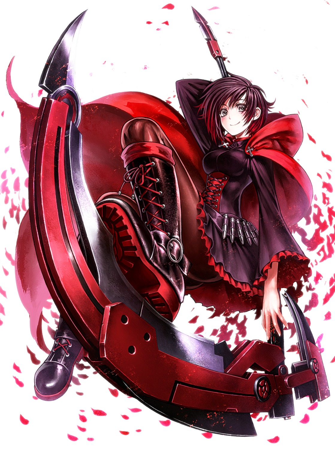 ass, dress, lain, pantyhose, ruby_rose, rwby, weapon