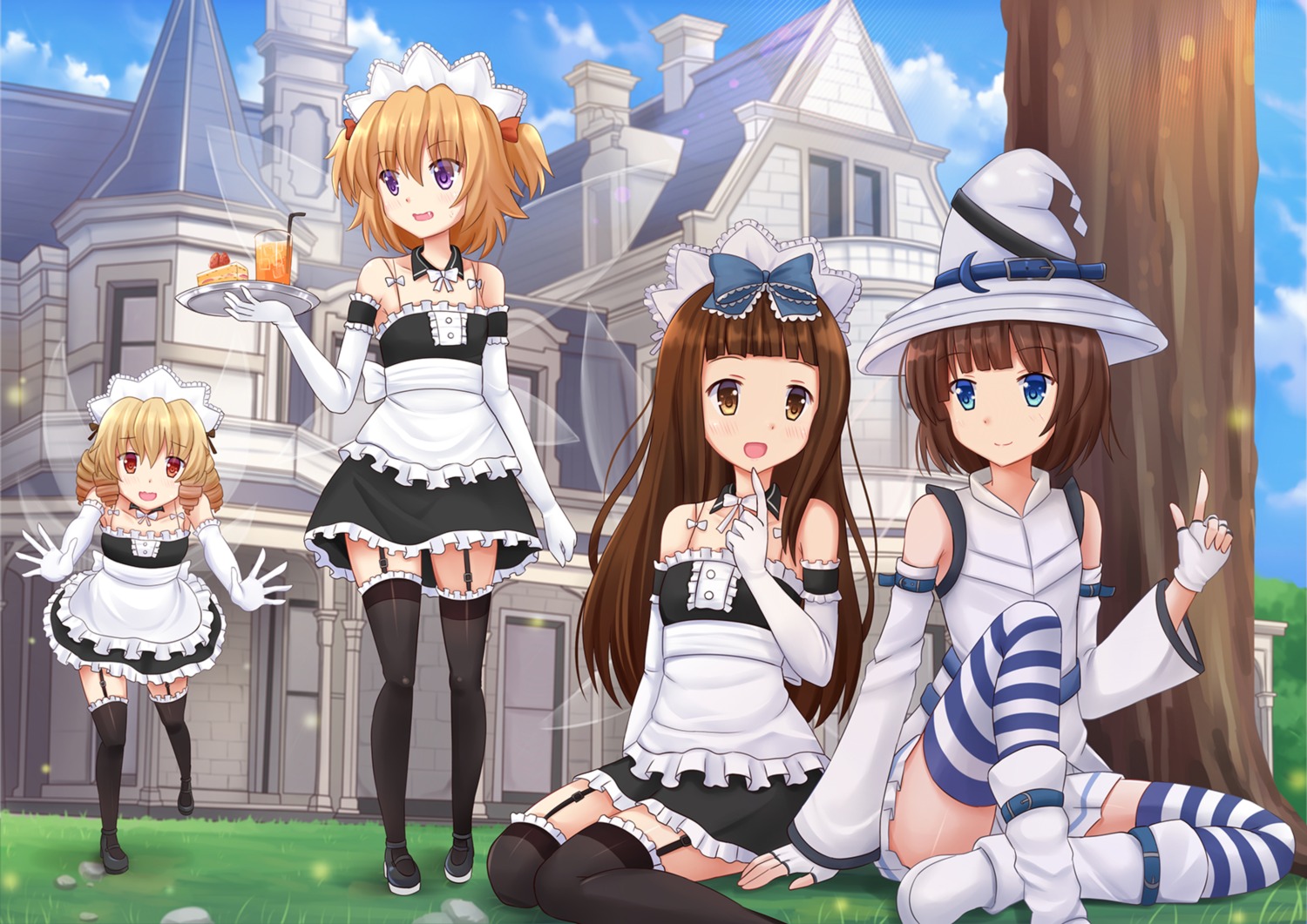 kazenokaze, luna_child, maid, star_sapphire, stockings, sunny_milk, thighhighs, touhou