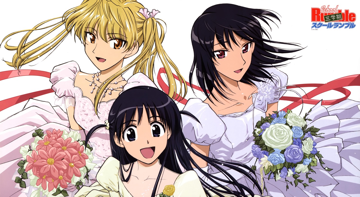 dress, sawachika_eri, school_rumble, tsukamoto_tenma, tsukamoto_yakumo, wedding_dress