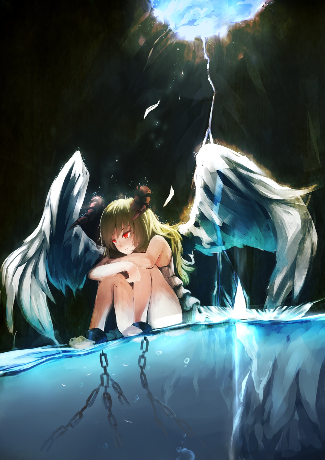 bondage, horns, masutomo, wet, wings