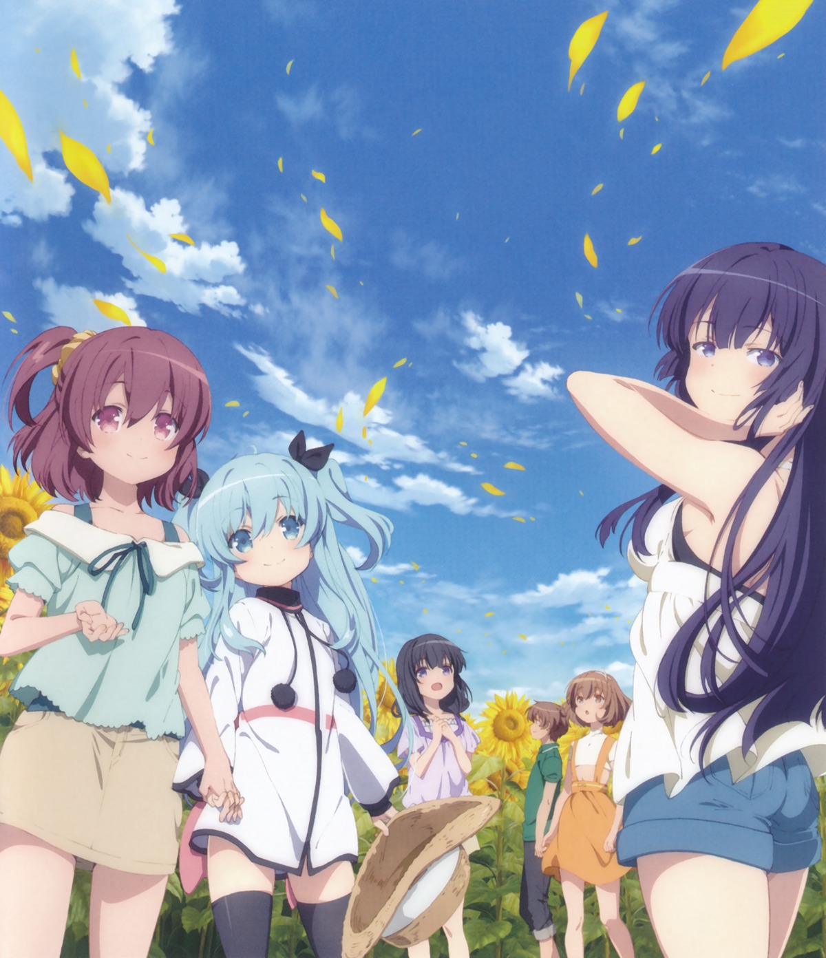 akiya_yukie, dress, komiya_nonoka, mizusaka_souta, mizusaka_yuzuki, noel_(sora_no_method), shiihara_koharu, sora_no_method, thighhighs, togawa_shione