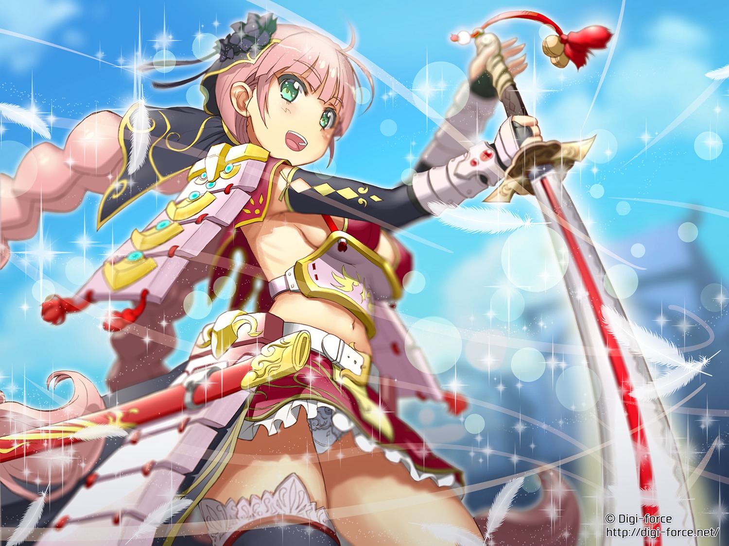 armor, bikini_armor, cleavage, kimura_shigetaka, pantsu, sword, thighhighs