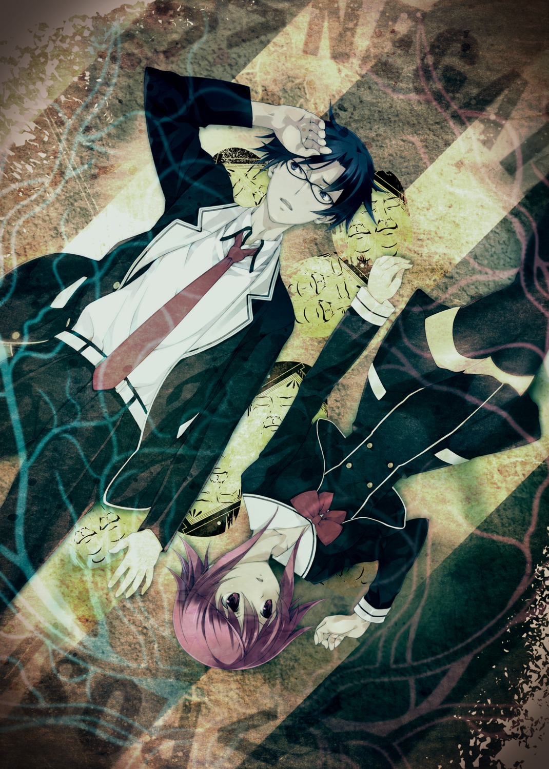 chaos;child, megane, miyashiro_takuru, onoe_serika, sasaki_mutsumi, seifuku, thighhighs