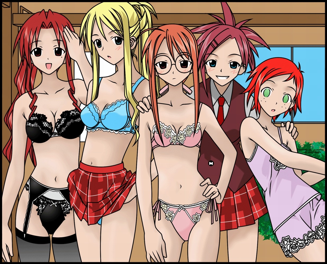 asakura_kazumi, bra, garter_belt, hasegawa_chisame, lingerie, mahou_sensei_negima, murakami_natsumi, naba_chizuru