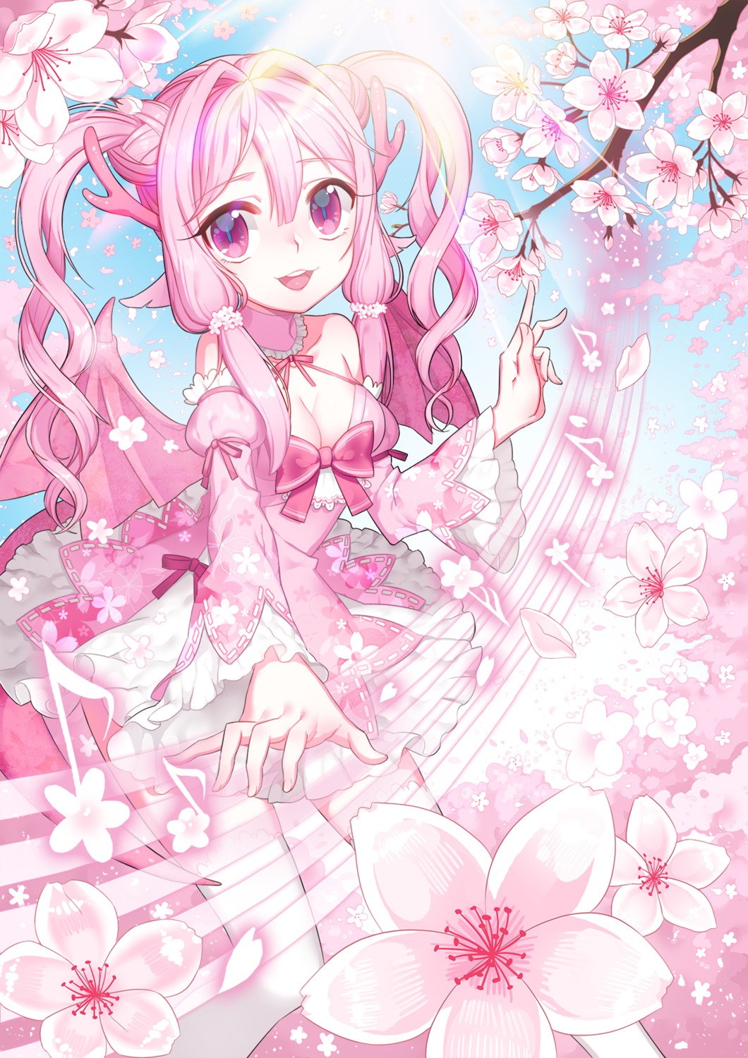 blann, cleavage, dress, horns, thighhighs, wings