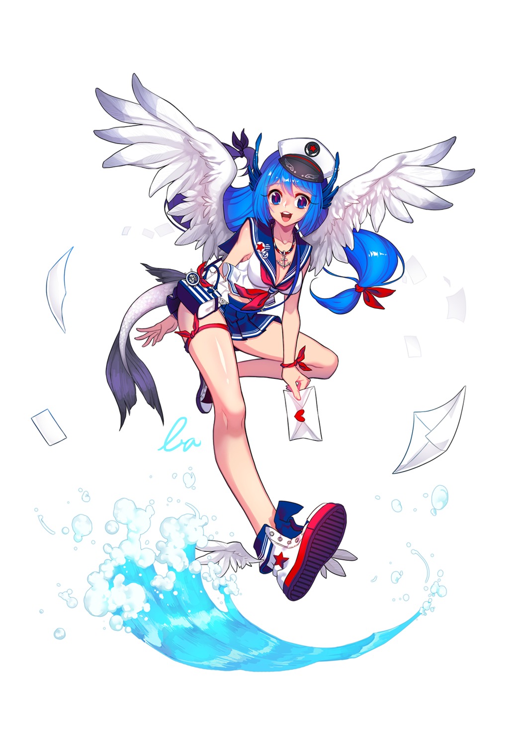 blann, cleavage, seifuku, tail, wings