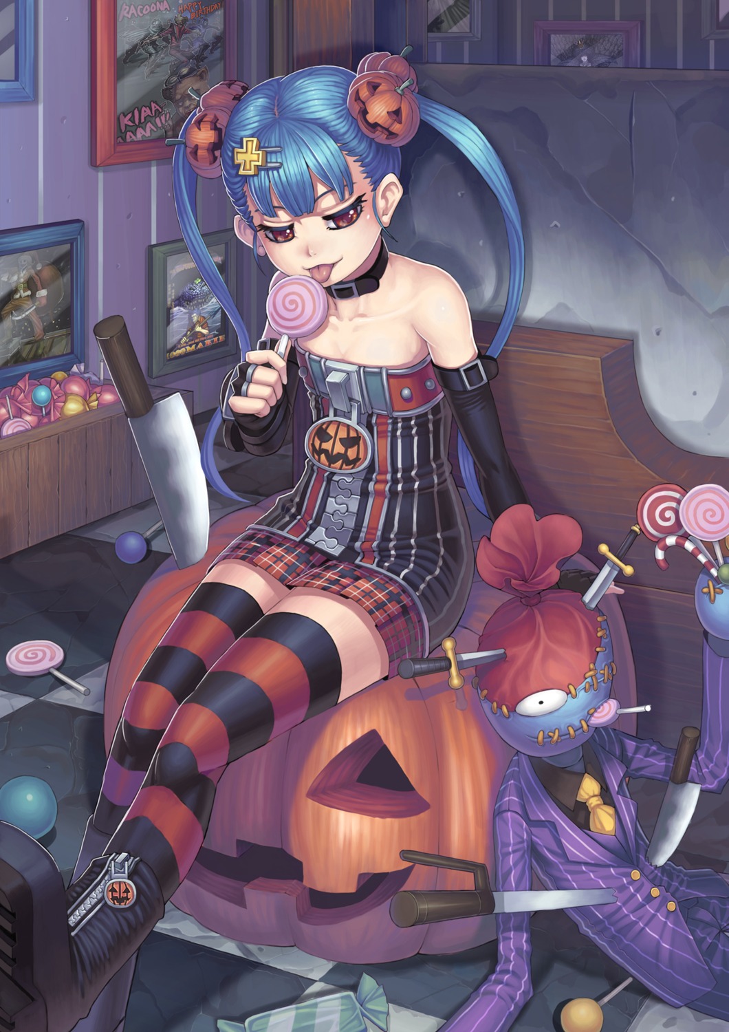 cleavage, gonster, halloween, sword, thighhighs, weapon