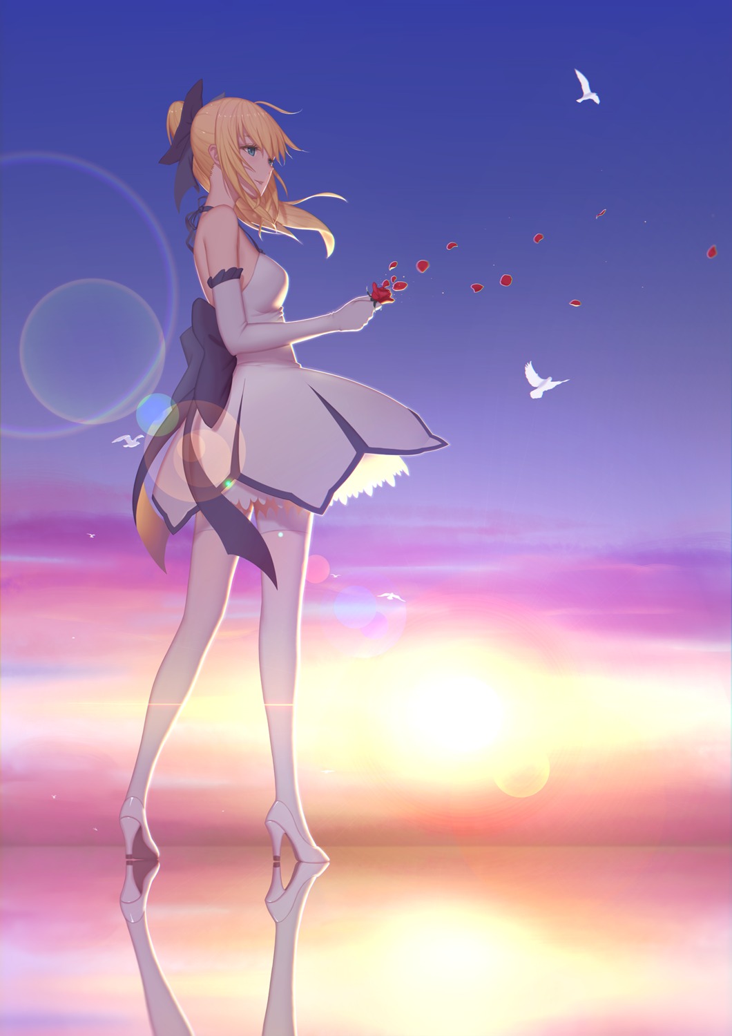 artoria_pendragon_(fate), dress, fate/stay_night, heels, maredoro, thighhighs