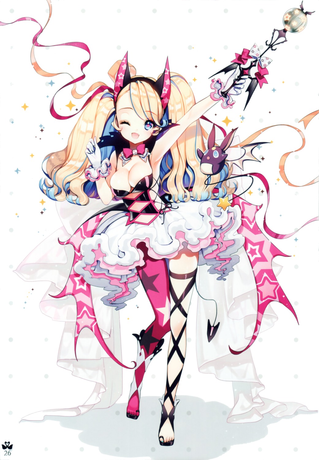 animal_ears, cherrypin, cleavage, dress, no_bra, tail, weapon
