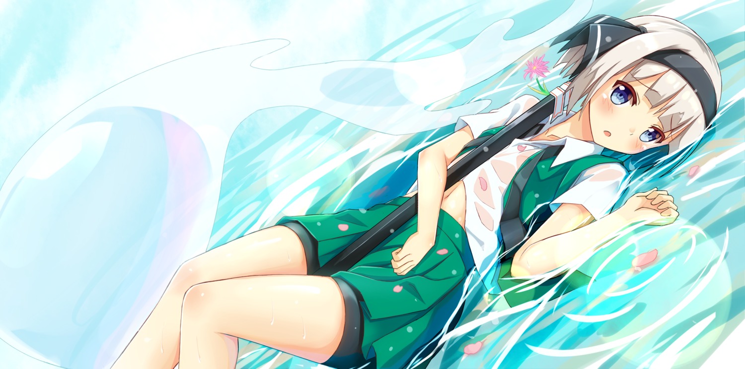 bike_shorts, higejii, konpaku_youmu, see_through, sword, touhou, wet, wet_clothes