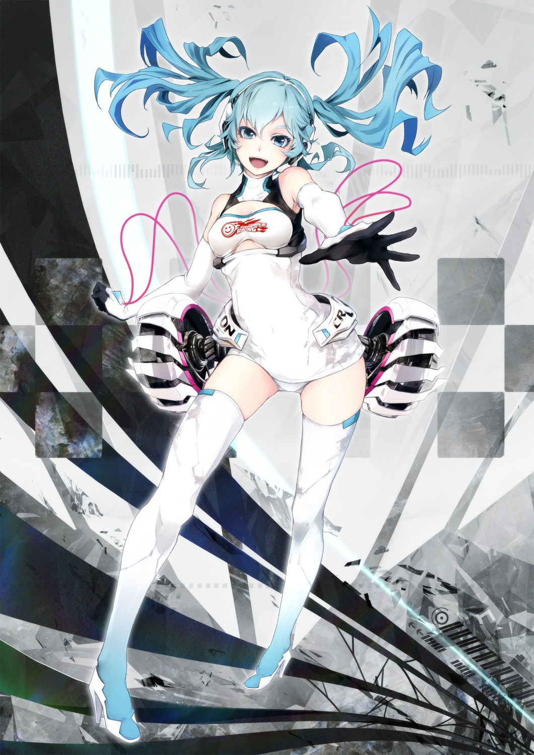 ajigo, goodsmile_racing, hatsune_miku, headphones, heels, racing_miku, thighhighs, vocaloid