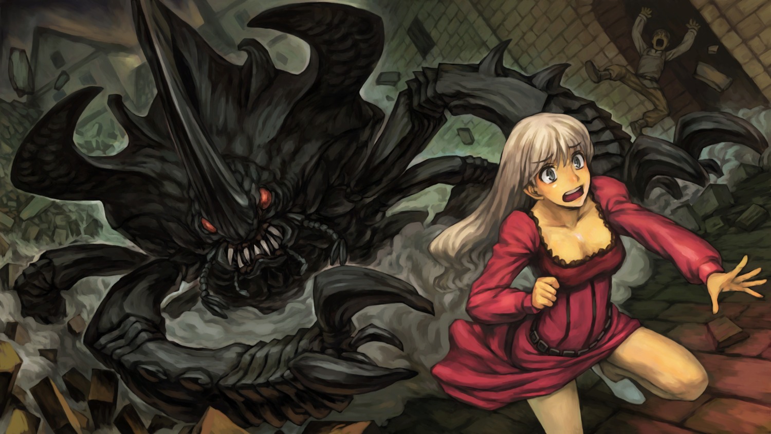 cleavage, dragon's_crown, dress, monster, shirai_yasuo
