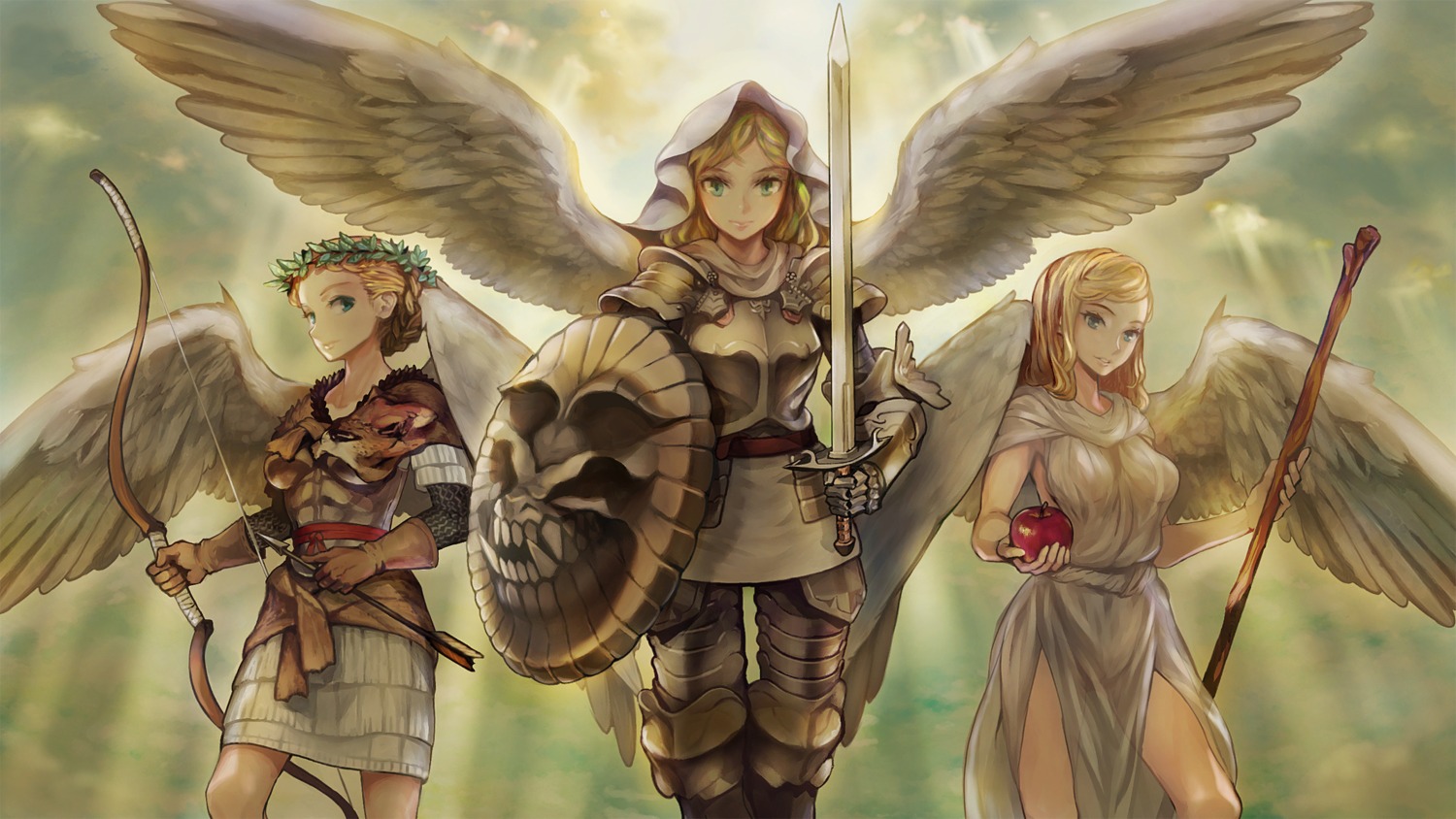 armor, dragon's_crown, dress, no_bra, noma_takafumi, sword, weapon, wings