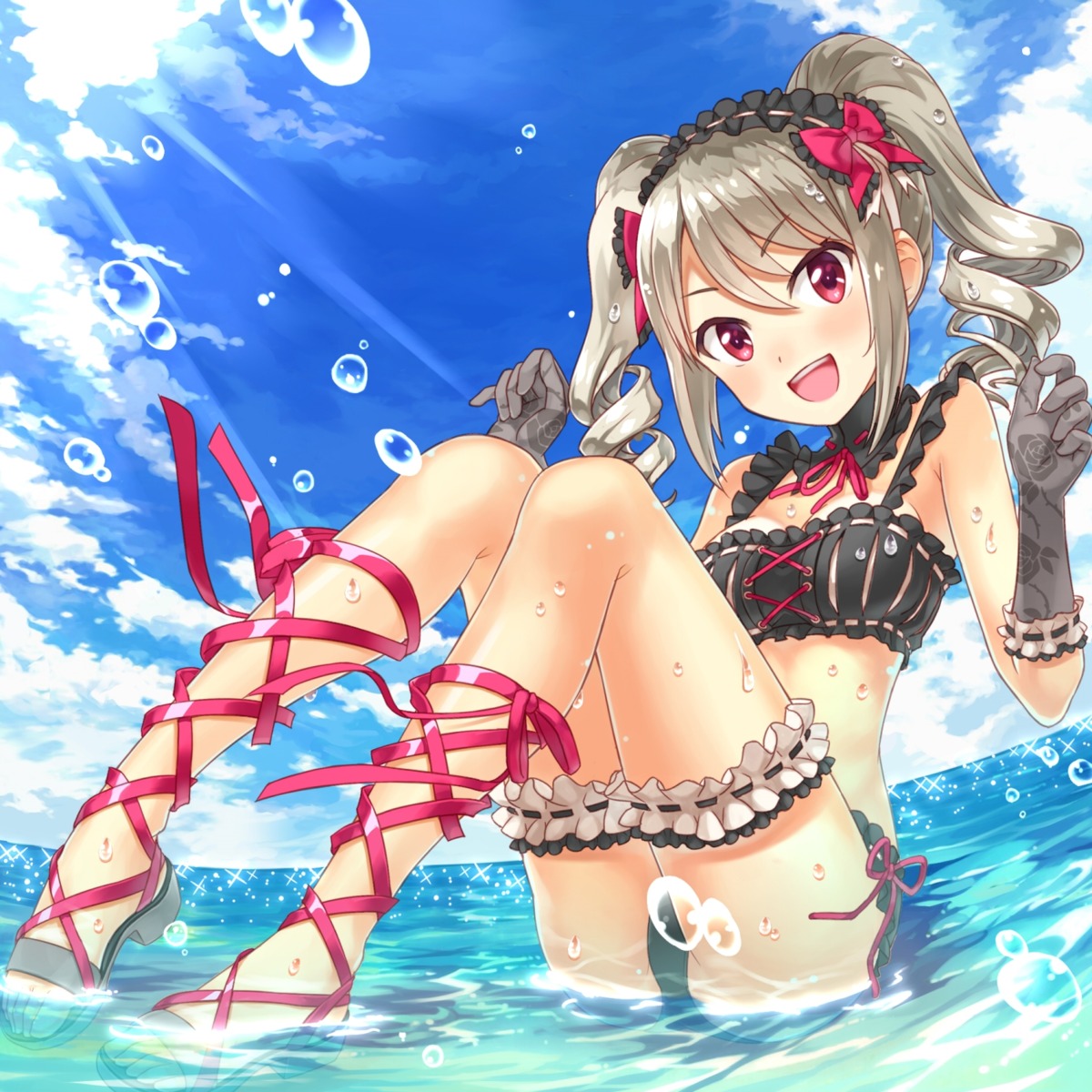 bikini, buntan, cleavage, garter, gothic_lolita, kanzaki_ranko, lolita_fashion, swimsuits, the_idolm@ster, the_idolm@ster_cinderella_girls, wet