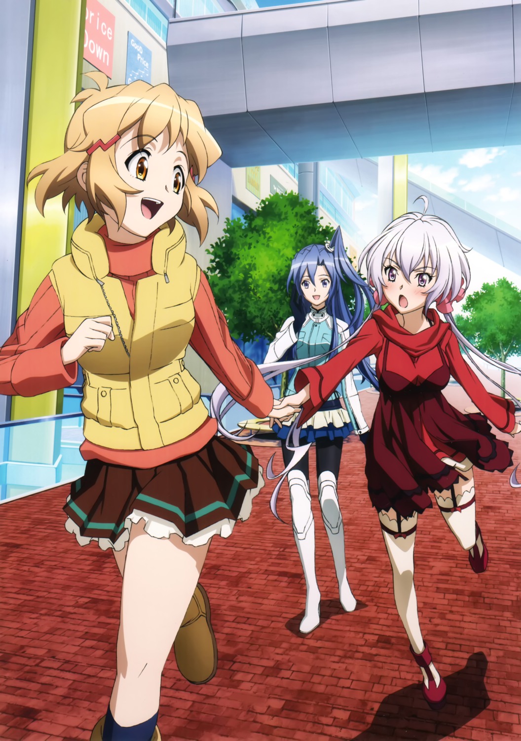 dress, kazanari_tsubasa, pantyhose, sai_fumihide, senki_zesshou_symphogear, stockings, tachibana_hibiki, thighhighs, yukine_chris