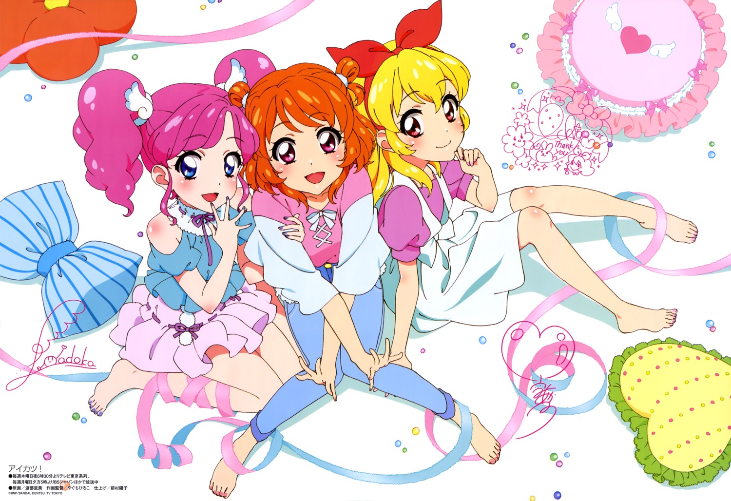 aikatsu!, amahane_madoka, autographed, dress, feet, hoshimiya_ichigo, oozora_akari, watanabe_satomi