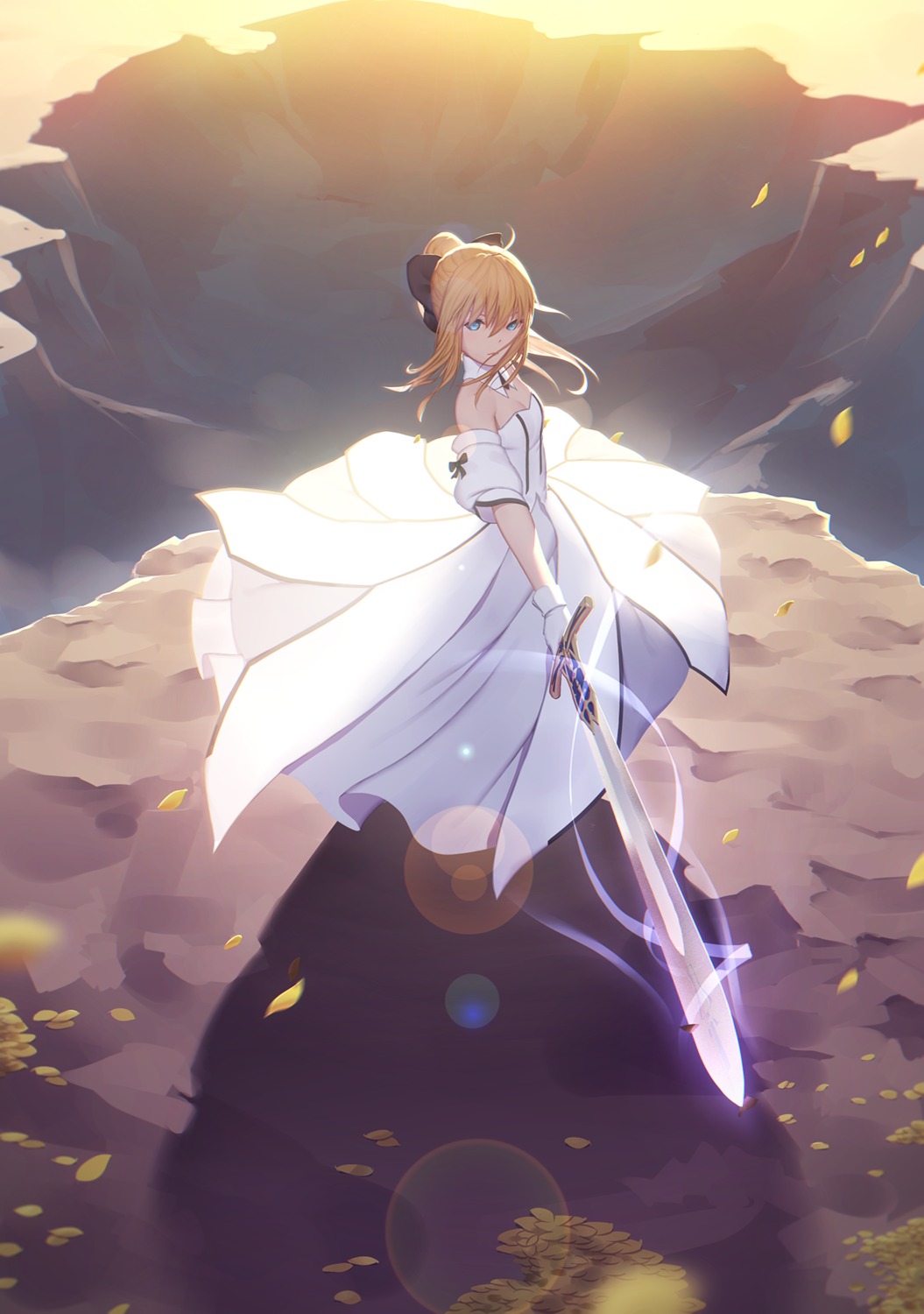 artoria_pendragon_(fate), cleavage, dress, fate/stay_night, maredoro, sword