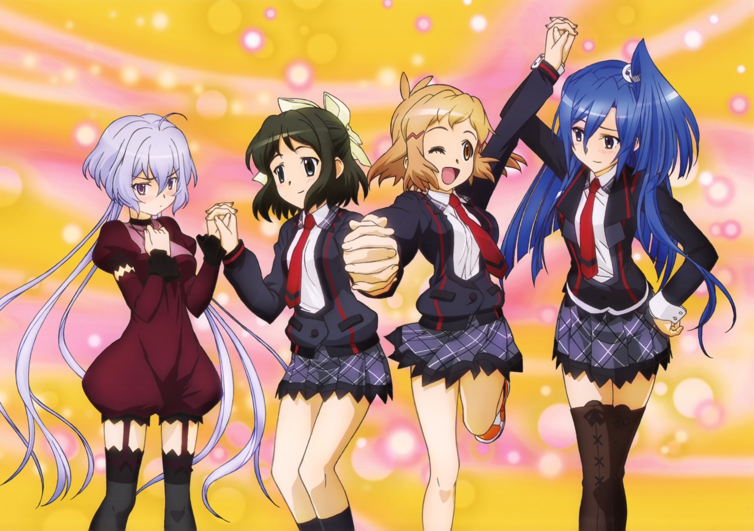 kazanari_tsubasa, kohinata_miku, seifuku, senki_zesshou_symphogear, shinozaki_akira, stockings, tachibana_hibiki, thighhighs