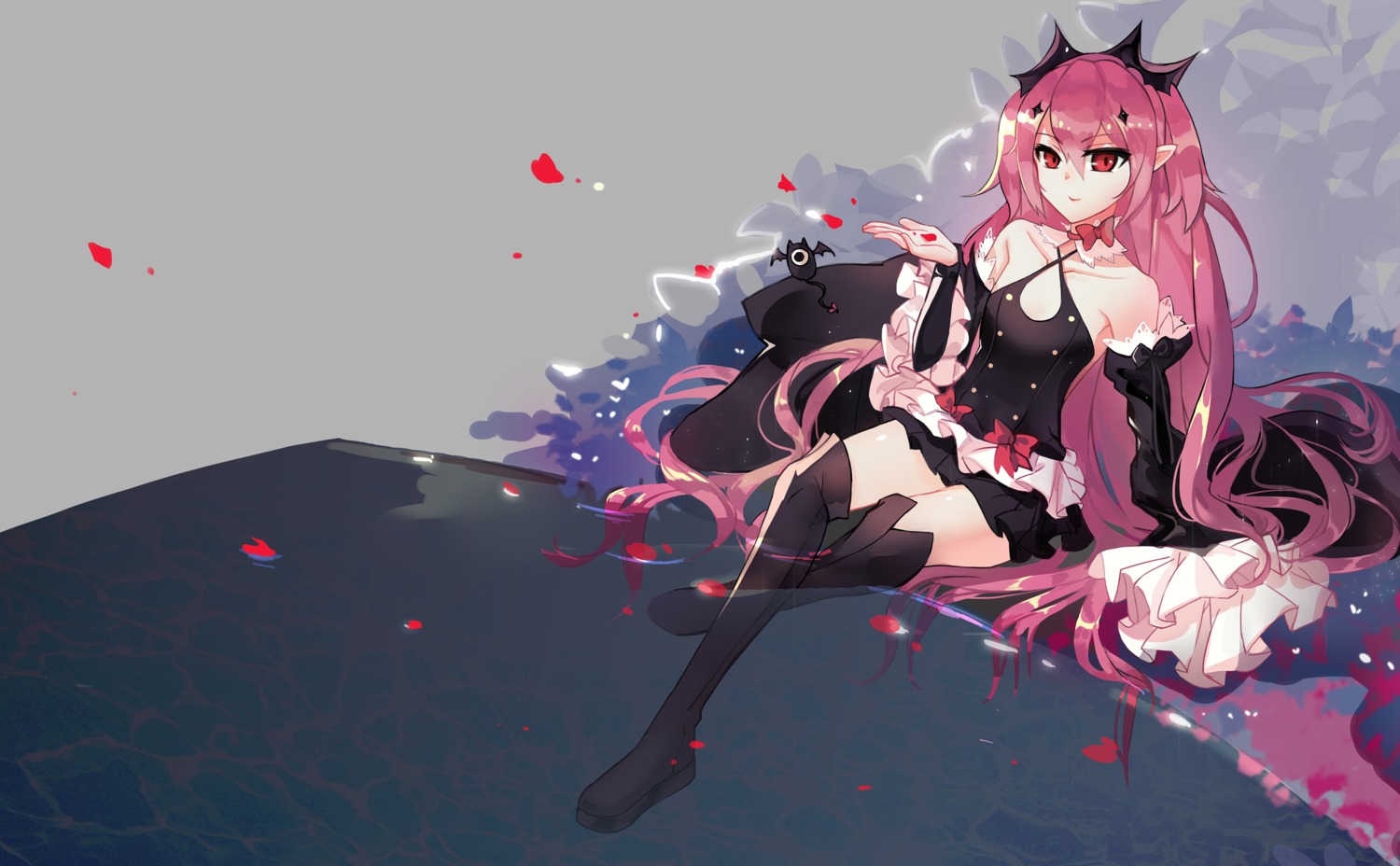 dress, krul_tepes, no_bra, owari_no_seraph, pointy_ears, thighhighs, tsubasa19900920, wet