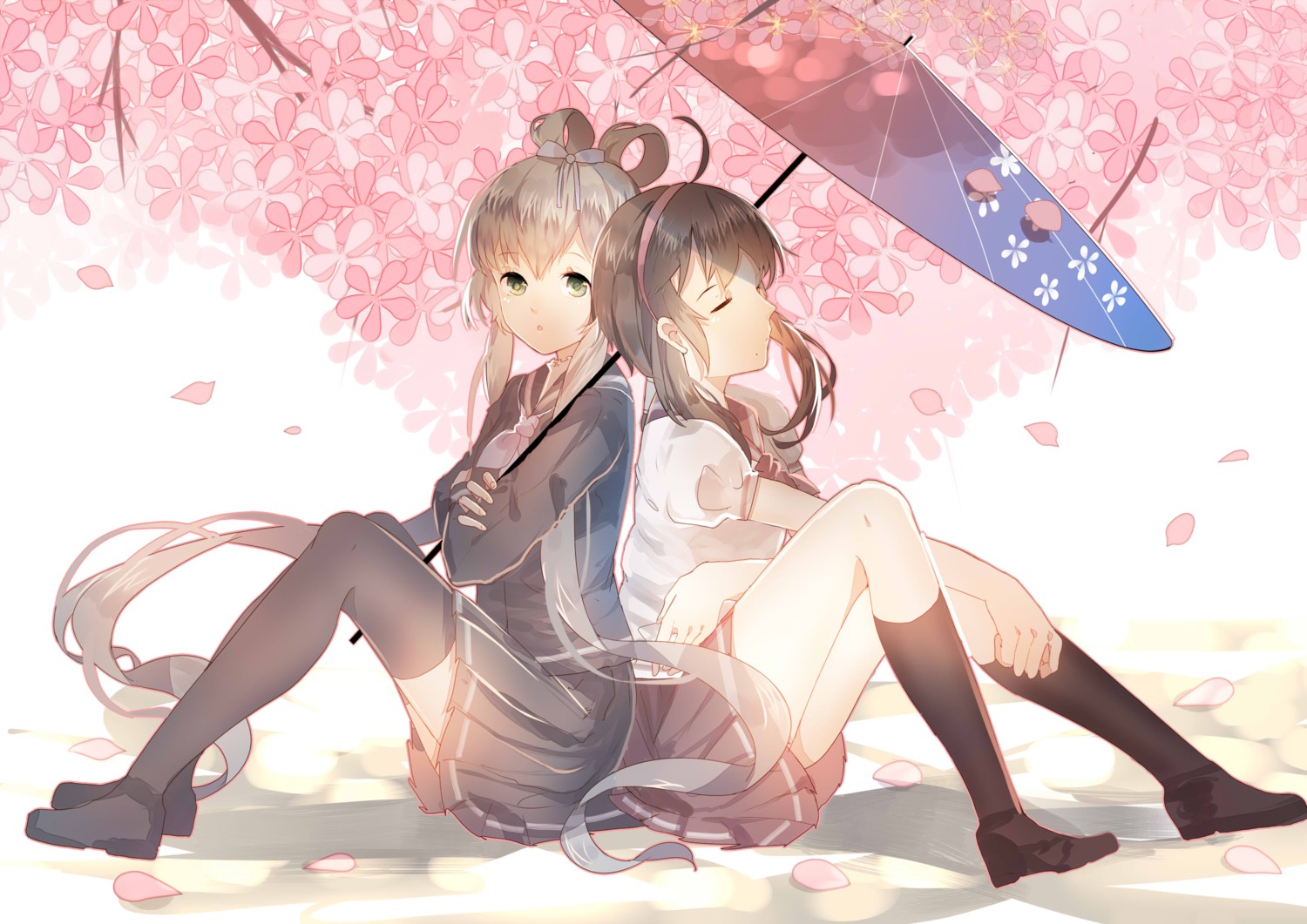 jpeg_artifacts, luo_tianyi, seifuku, thighhighs, umbrella, vocaloid, weitu, yuezheng_ling