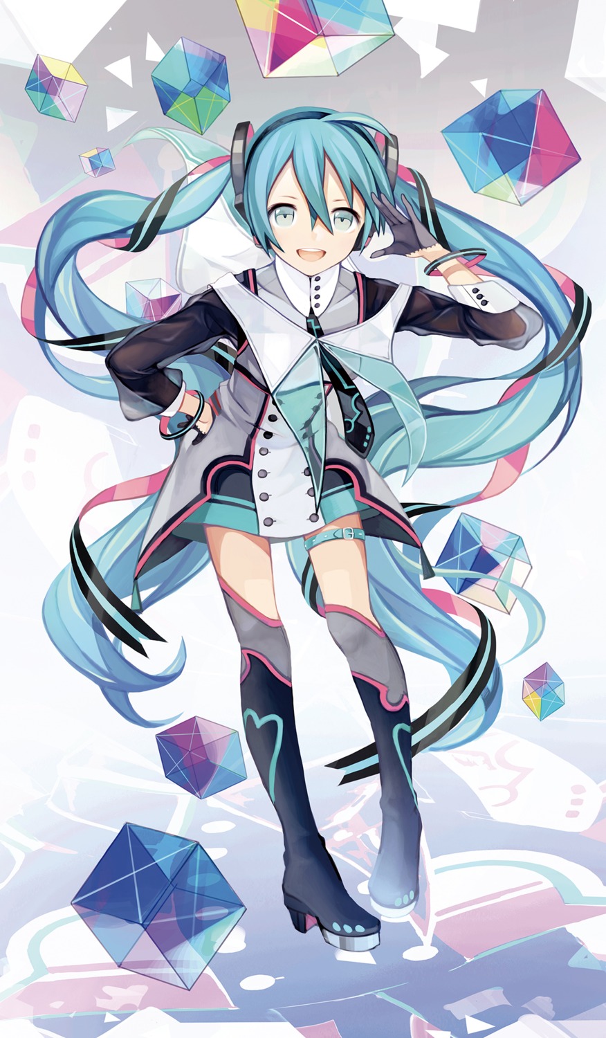 hatsune_miku, headphones, heels, kari_kenji, thighhighs, vocaloid