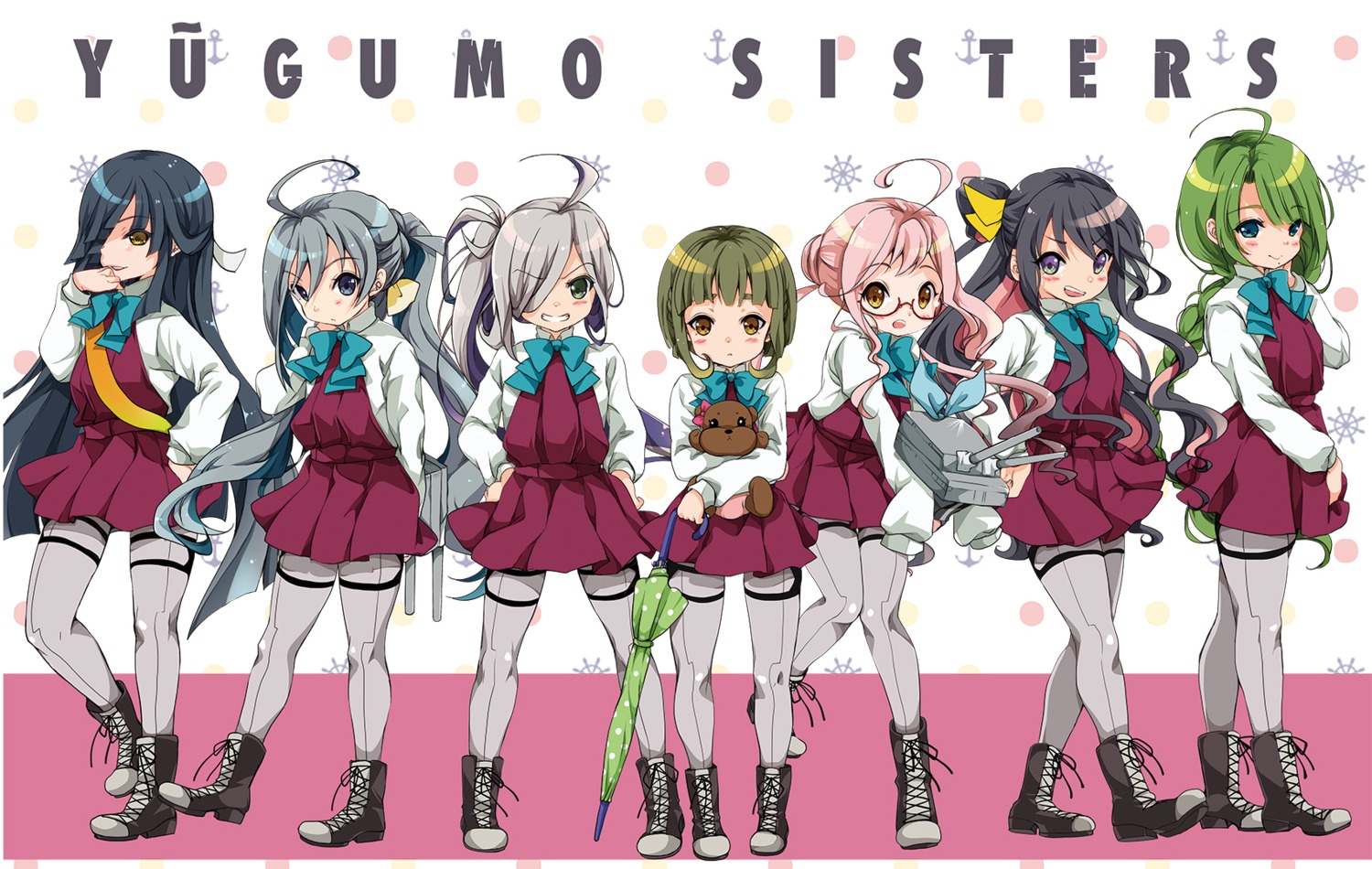 asashimo_(kancolle), gouden_nagi, hayashimo_(kancolle), kantai_collection, kiyoshimo_(kancolle), makigumo_(kancolle), megane, naganami_(kancolle)