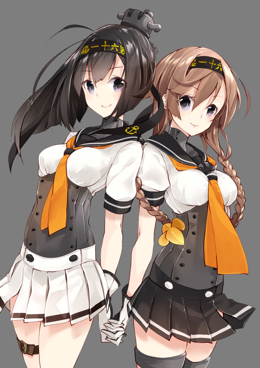 218, akizuki_(kancolle), garter, kantai_collection, seifuku, teruzuki_(kancolle), thighhighs, transparent_png