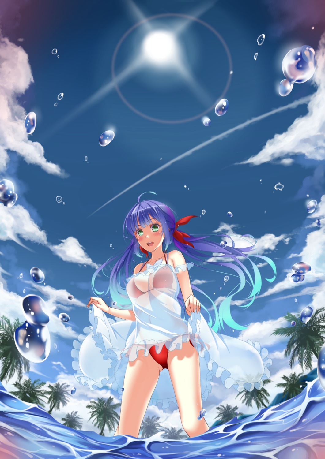 bikini, cleavage, dress, hasaya, see_through, skirt_lift, summer_dress, swimsuits, wet